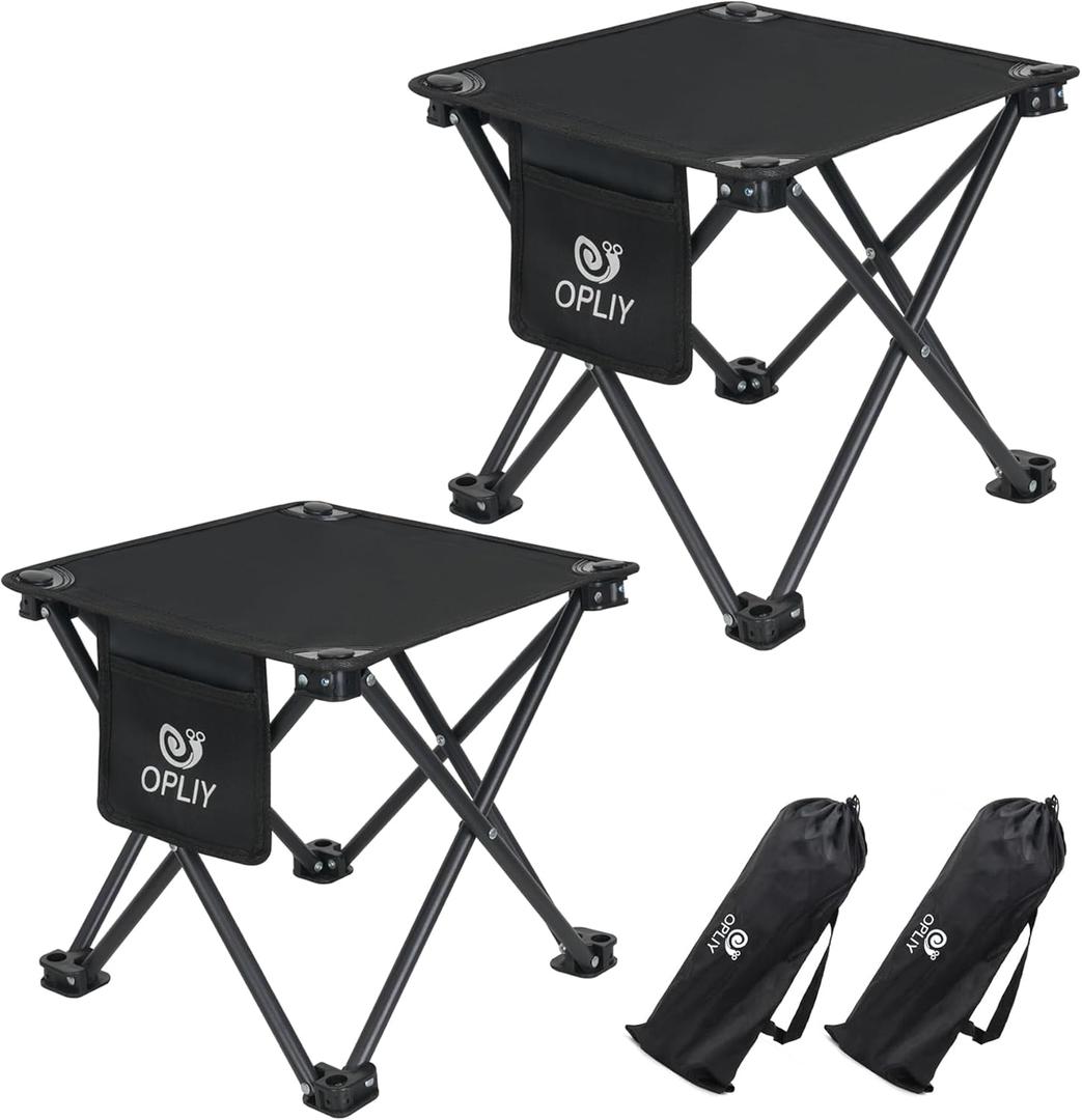 Opliy Camping Stool 2 Pack,13 Inch Portable Folding Stool for Outdoor Gardening and Beach Hiking Fishing,Foot Stool with Carry Bag (Black)
