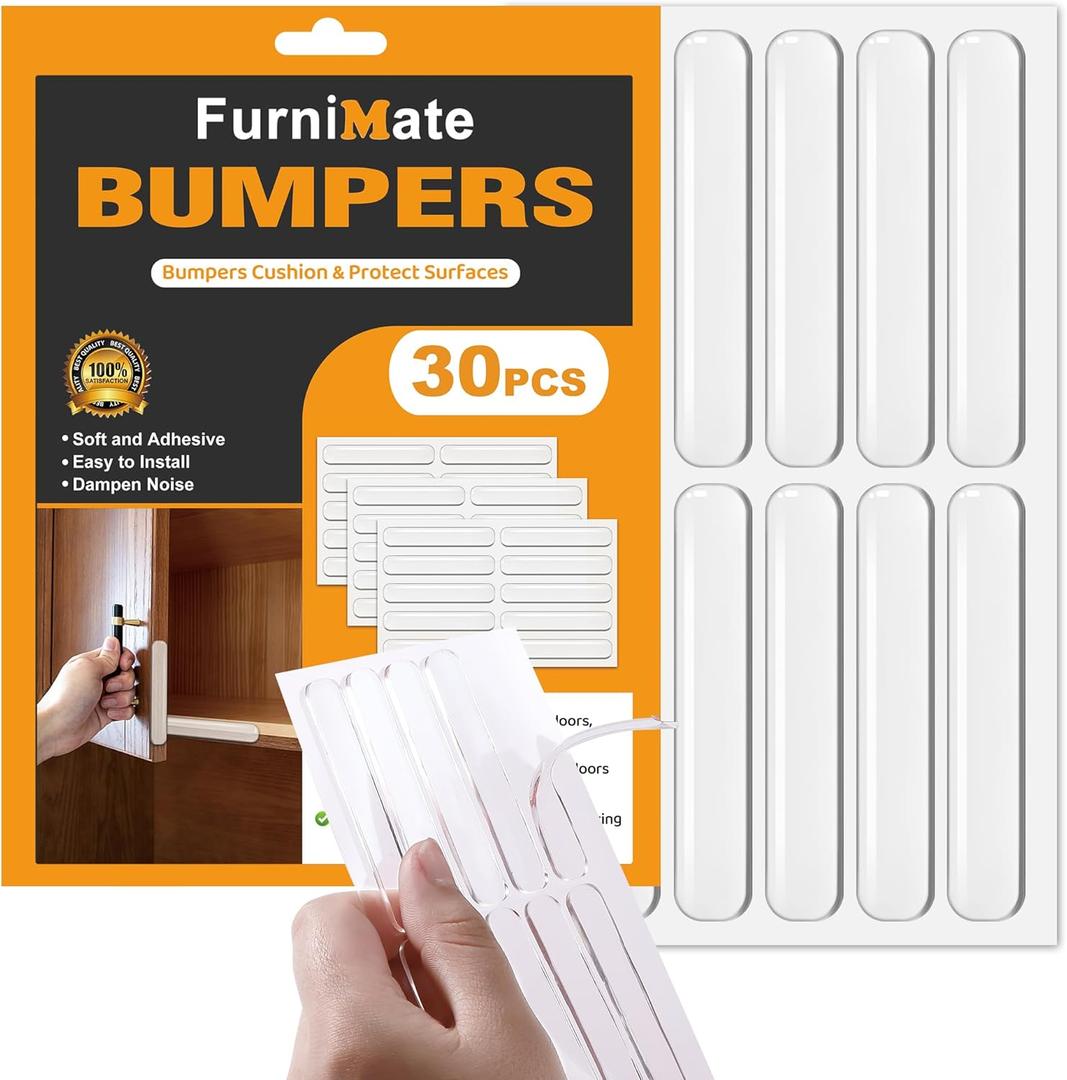Anti Door Slam 30PCS, Door Slam Silencer, Clear Cabinet Door Bumpers, Rubber Bumpers Self Adhesive 2.5x0.4x0.08 inches (30pcs Medium Thin)