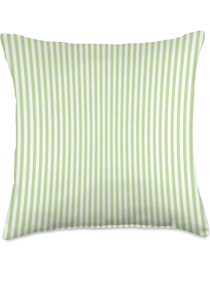 Vertical Lime Green White Stripes Pattern Trendy Stylish Throw Pillow 18x18