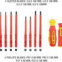 9 x OEMTOOLS 22593 10 Piece Insulated Screwdriver Set, 4 Flathead Screwdrivers, 4 Phillips Screwdrivers, Interchangeable Blades And Electrician Tool Pouch