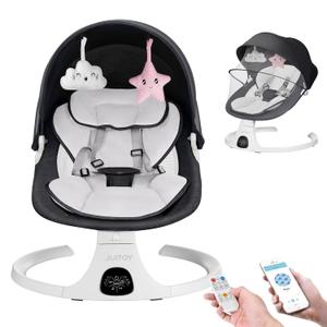 Electric Baby Swings for Infants to Toddler Baby Swing with 5-Speed 3-Seat Positions 5-Point Carabiner,with Bluetooth Music 10-Preset Melodies (Black white)