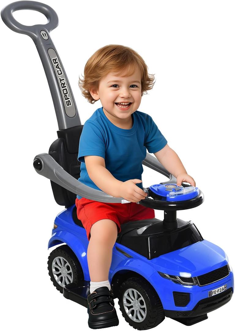 Aosom 3 in 1 Push Cars for Toddlers with Horn Music for 18-36 Months Blue