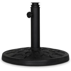 Backyard Expressions 20 lb Round Patio Umbrella Base – Heavy Duty Resin-Coated Calcium Carbonate Stand with Adjustable Pole Adapters Fits 1.5"–2" Poles, Weather-Resistant, Black Finish, 108 inches diameter