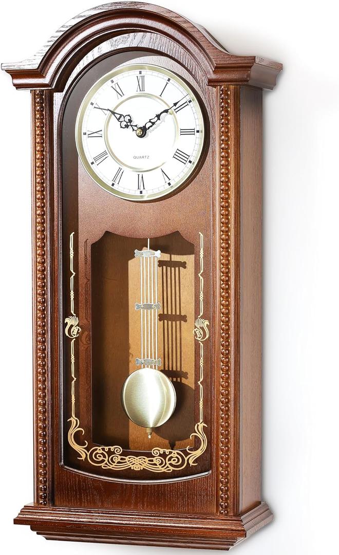 AYRELY 26IN Grandfather Vintage Wall Clock with Pendulum and Chime, Hour/Quarter-Hour Chime, Elmwood Frame, Large Vintage Wall Clock for Living Room,Home Decor Gift