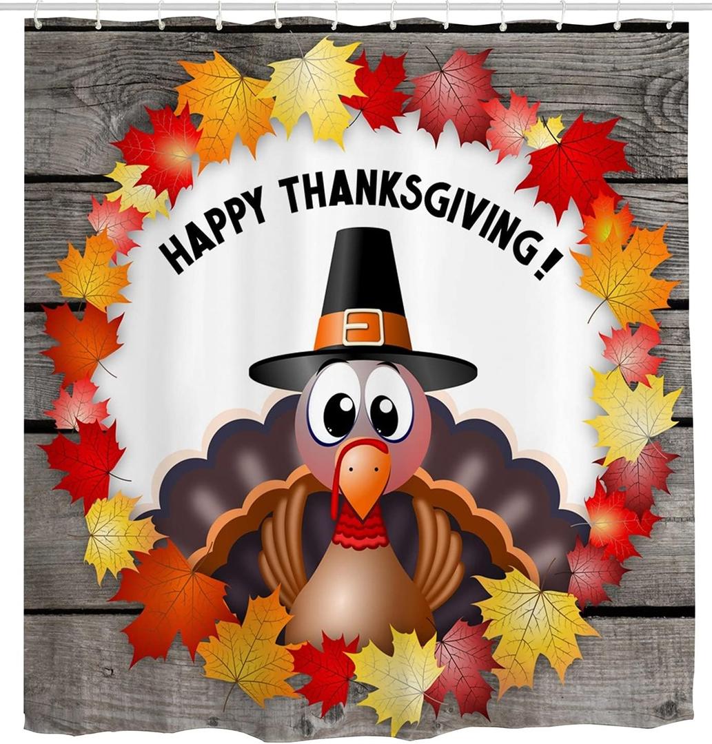 Thanksgiving Shower Curtain for Bathroom Decor, 72x72 inch