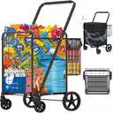 Heavy Duty Folding Shopping Cart for Groceries, Jumbo Grocery Carts with 360 Swivel Wheels, Waterproof Bag, Portable Utility Trolley for Daily, Laundry, Holds Up to 320 LBS