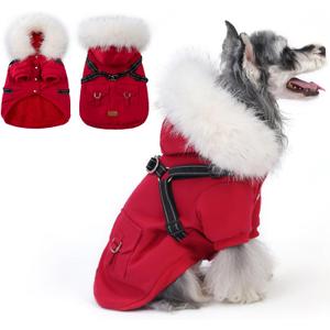 PINA Dog Coat for Small Medium Large Dogs, Waterproof Dog Winter Jacket with Built in Harness Dogs Winter Coat, Puppy Cold Weather Coats with Plush Hood, Warm Fleece Windproof Puppy Snowsuit (XXL(chest:25.5in, 22-29lb), Green)