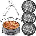 Maxdot 5 Pcs Pizza Baking Tray Set 3 Pcs 12.6" Perforated Pizza Pans with Holes 1 Folding Pizza Rack Non Stick Pizza Stand 1 Pizza Pan Gripper for Oven Grill Baking Accessories Home Restaurant Party