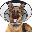 Dog Cone Collar for Large Dogs After Surgery, Mesh Windows PVC Transparent E Collar for Dog, Anti-Bite Lick Wound Healing Neuter Safety Practical Comfy Plastic Cone XL (Gray)
