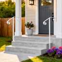 Handrails for Outdoor Steps Single Post Handrails for Outdoor Steps Wrought Iron Single Post Handrail, Ground Long Post Fits 1 or 2 Steps Grab Rail Single Post Railing (2pcs White)