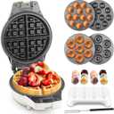 3 in 1 Thick Belgian Waffle Maker with Removable Plates, 8" Non Stick Belgian Waffle Iron Removable Plates, Mini Donut Maker Machine, Cake Pop Maker Machine Set with Tools, White