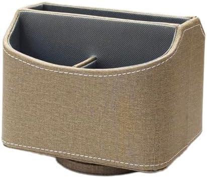 UnionBasic PU Leather 360 Degrees Rotatable Remote Control/ Controller Organizer, Spinning TV Guide/ Mail/ Media Desktop Organizer Caddy Holder (Light Brown Linen Texture)