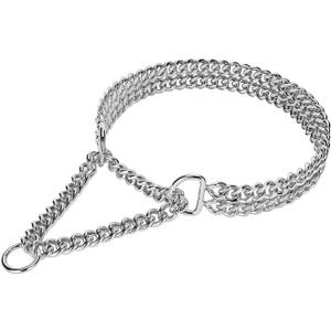 Silver Dog Chain Collar - Stainless Steel, Adjustable Walking, Metal Cuban Link, Chew Proof Double Row Chain Collar for Large, Small, Medium Dogs