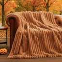 Amlie Home Faux Fur Throw Blanket for Couch, Cozy Fuzzy Fluffy Fur Luxurious Soft Striped Plush Gift Blankets for Family Sofa Chair Bedroom, 55"x70", Orange Brown