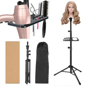 ZQIAN BEAUTY 50 Inch Metal Wig Stand, Adjustable Wig Head Stand, Mannequin Head Stand for Cosmetology Hairdressing, Wig Stand Tripod with Tool Tray (Black, Mannequin Head Not Included)