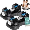 Lifepro Adjustable Dumbbells Set - 5in1-15lb 25lb 43lb 55lb weights Set & Single with Rack - Quick Adjust, Secure Grip - Compact Hand Weights for Men Women Home Gym