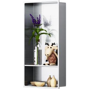 25" X 12" Stainless Steel Shower Niche Insert Tile Ready, Niche for Shower Wall, 2-Tier Recessed Shelf No Tile Needed for Bathroom Storage, Brushed Nickel