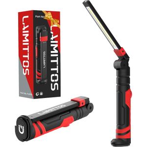 Rechargeable Work Light 2500mAh Magnetic LED Work Light Flashlight Mechanic Light Tool for Men Him, Foldable Lamp with Hook for Car Repair Emergency BBQ Grill, Red