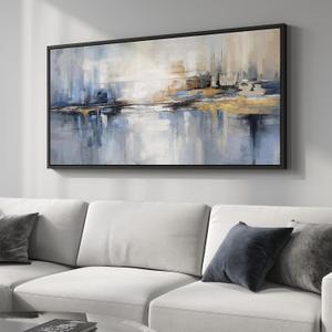 Framed Extra Large Blue Abstract Wall Art for Living Room, Modern Canvas Prints Painting Artwork for Walls, Minimalist Abstract Pictures for Living Room Dining Room Bedroom Office Wall Decor 30x60 In