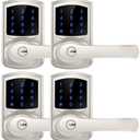 HIDALIFE Keyless Entry Door Lock, Keypad Door Lock with Handle, Electronic Door Lock, Touchscreen, Auto-Locking, Anti-peep Password, Easy to Install for Front Door, Home, Office, Satin Nickel 4 Pack