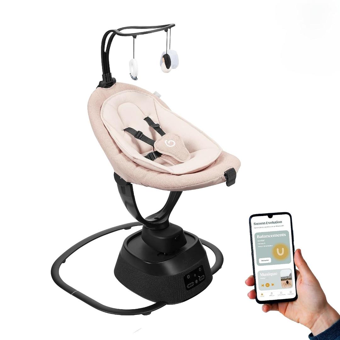 Babymoov Swoon Evolution Smart Electric Baby Swing, Bluetooth-Connected, 8 Motions, 360 Reclining Seat, Music Streaming, Voice Recording, Personalized Lullabies, Mobile App Control, Infant Included