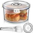 Baderke 8.86 Inches Airtight Bread Box with Stainless Steel Bread Tong Bun Storage Container Round Time Recording Pastry Keeper with Lid for Homemade Loaf Bagel Cookies Toast and Cupcakes