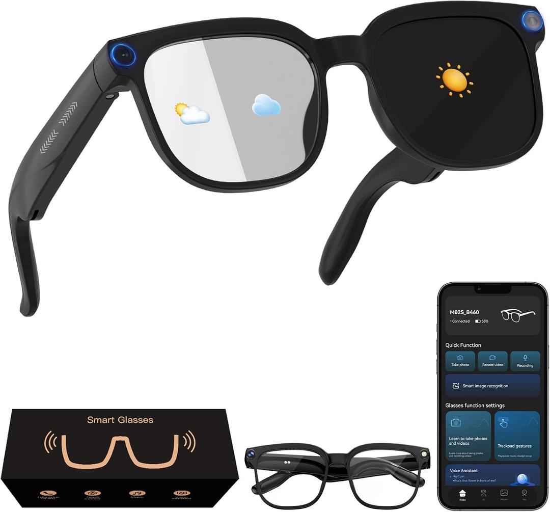 Smart Glasses with Camera, AI Translation Glasses Support 140+ Languages, 1080P Hands-Free Video Recording, IP65 Waterproof Bluetooth Glasses with Voice Assistant for Hiking Vlogging Business