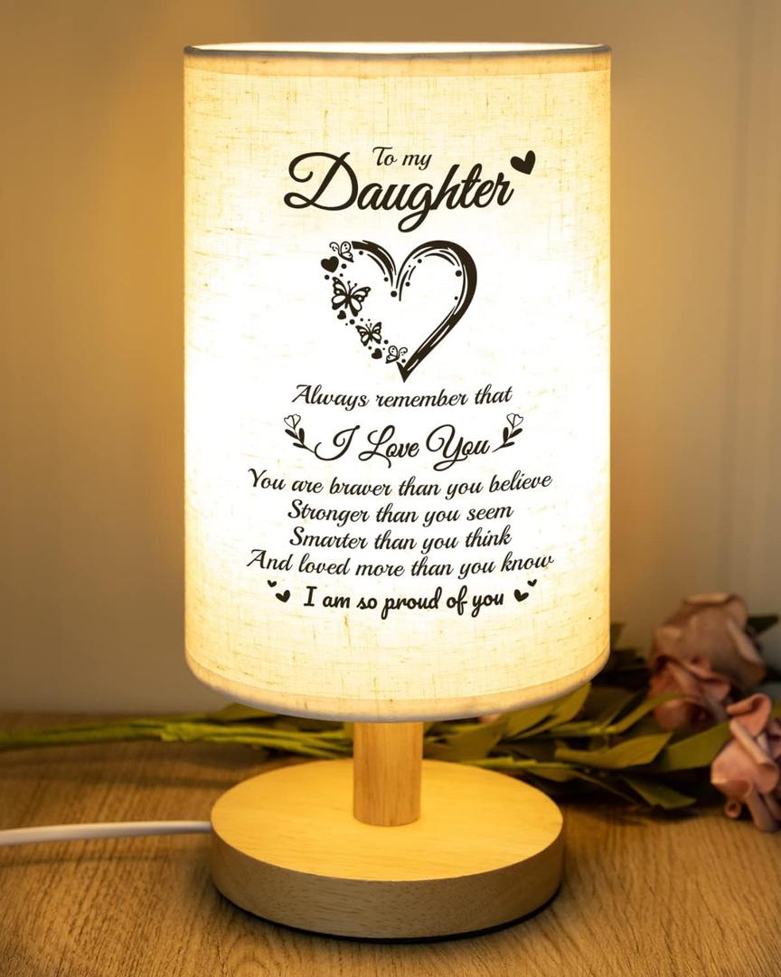 SOUHONEY Graduation Gifts for Daughter from Mom Dad Fabric Wooden Bedside Lamp for Bedroom Living Room Mothers Day Gifts for Daughter Adult, Birthday Gifts, Back to School Gifts (Daughter02)