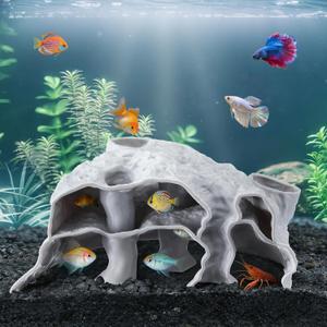 Aquarium Cave Three Hole, 3D Rock Texture Fish Tank Tunnel & Hideout, Natural Under Gravel Aquarium Decor for Small Fish, Shrimp, Corydoras, Kuhli Loach, Hermit Crabs