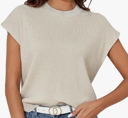 Womens Mock Neck Sleeveless Sweater Vest 2025 Summer Casual Fall Short Cap Sleeve Knit Ribbed Pullover Tank Tops XL