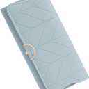Leather Wallet for Women Trifold Womens' RFID Blocking Wallet Card Holder Purse Clutch with Zipper Coin Pocket,Light Blue