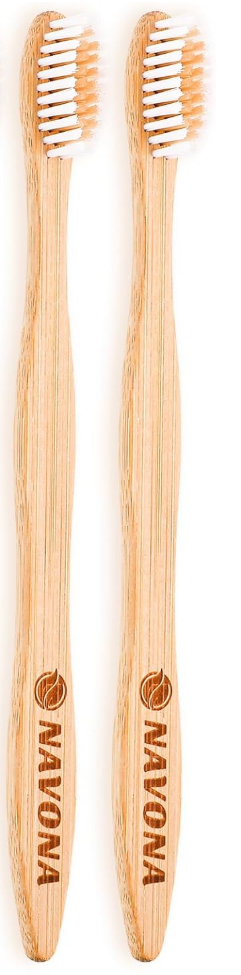 Navona 2 PCS Bamboo Toothbrushes Pack, BPA Free Medium Soft Bristles Toothbrushes for Adults, Eco-Friendly Natural Wooden Toothbrush Bulk, Box of Two Reusable Travel Toothbrush