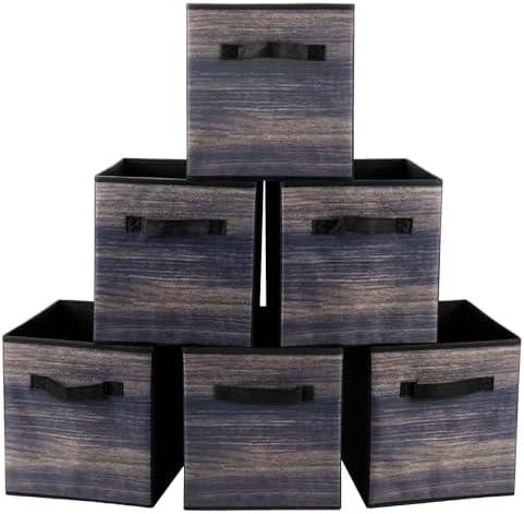 EWES 11 Inch Fabric Storage Cubes, 6 Pack Foldable Storage Bins with Handle, Storage Baskets Box for Shelves, Closet, Organizer, Black