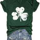 Butovek Womens Funny Lucky Irish Shamrock V Neck Shirt St Patricks Day Graphic Short Sleeve Top Casual Spring Tees(XL, Dark Green02)