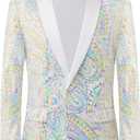 Men's Shiny Sequins Suit Jacket Classic Floral Suit Jacket Fashion,Suitable for Parties,Weddings,Banquets,Proms (XX-Large, Colorful White)