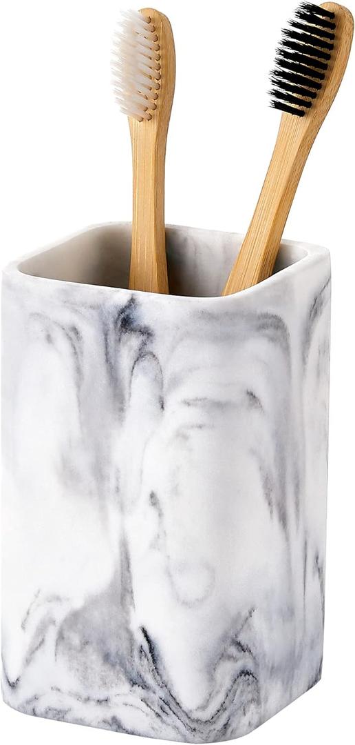 ZCCZ Toothbrush Holder for Bathrooms, White Marble Look Toothpaste and Makeup Holder, Brushes and Razors Holder, Vanity Bathroom Countertop Organizer, Toothbrush Cup (3. White Marble)