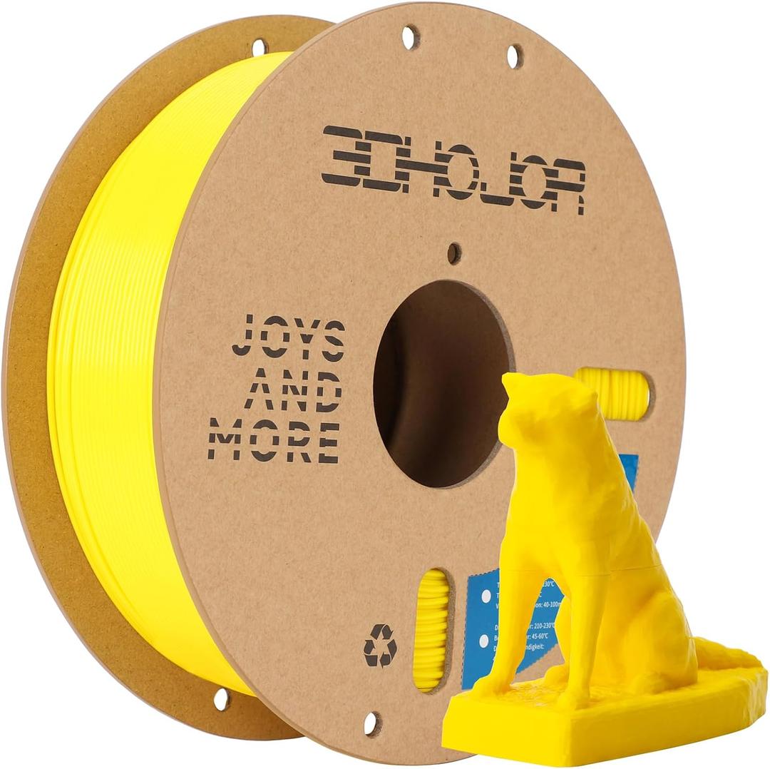 3DHoJor PLA+ Filament 1.75mm, 3D Printer Filament PLA Plus, Cardboard Spool 3D Printing Filament, Dimensional Accuracy +/- 0.03 mm, Yellow, 1kg