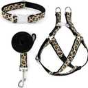 Mile High Life Leopard Dog Harness Collar Leash Set, Adjustable No Pull Dog Halter Harness for Small Breed Dogs, Easy Control for Training Walking (Black, XS Chest 9"-15", Neck 8"-12")