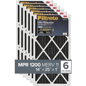 Filtrete 14x25x1 Air Filter, MPR 1200, MERV 11, Allergen Defense Odor Reduction 3-Month Pleated 1-Inch Air Filters, 1 Filters
