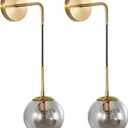KCO Lighting Modern Glass Globe Wall Sconce Minimalist Gold Wall Mounted Sconce Light with Smoke Grey Lampshade Round Wall Lamp for Bathroom Mirror Bedroom (Smoke Grey-2PC) (1-Smoke Gray)