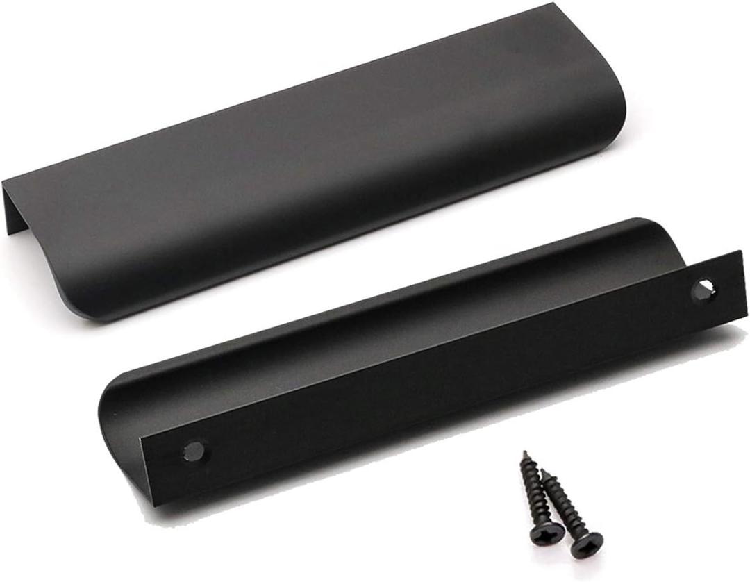 goldenwarm 10 Pack Black Cabinet Handles 5 Inch Finger Pulls for Cabinets Black Edge Pulls for Dresser Drawers Modern Kitchen Hardware, Aluminum Alloy (Hole Center:128mm(5in))