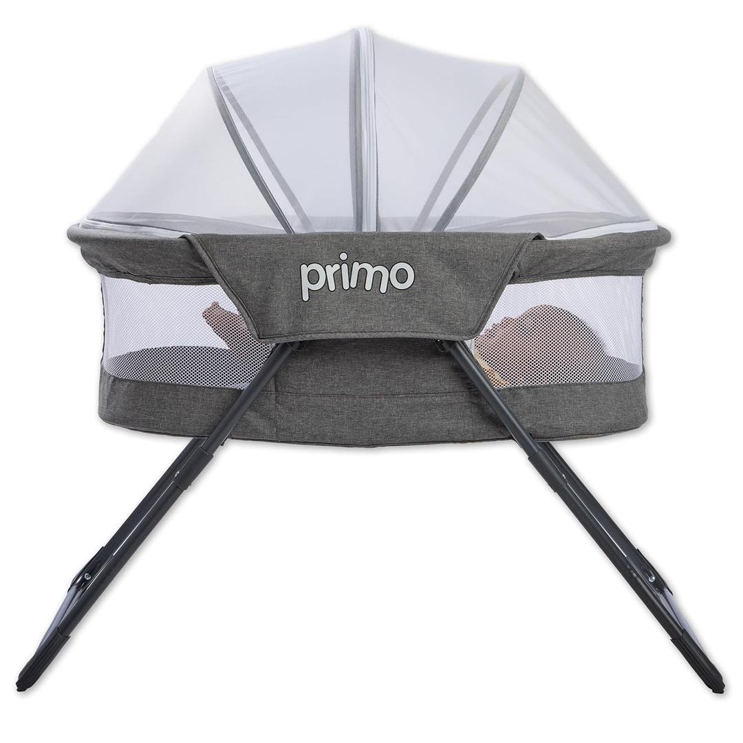Cocoon Deluxe Folding Travel Bassinet (Heather Gray) - Lightweight Baby Bed and Portable Bassinet with Removable Mesh Canopy, Perfect Travel Crib & Bedside for Baby, Includes Carrying Tote Bag