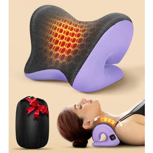 5X Pain Relief Neck Massager with Heat, Graphene-Infused Instant Heating Neck Stretcher for TMJ Migraine, Smart Control Cervical Traction Device Pillow for Heat Therapy, Christmas Gifts for Women Men (Purple&gray)