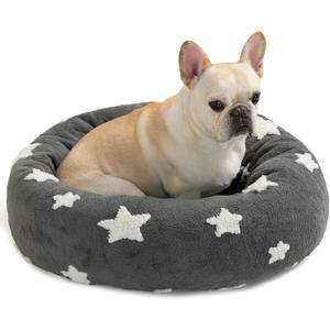 Mora Pets Donut Small Dog Bed - Round Cat Bed for Indoor Cats with Washable Removable Cover, Cute Calming Fluffy Pet Circle Bed Anti-Anxiety for Puppy Cat Dog, Grey 23"