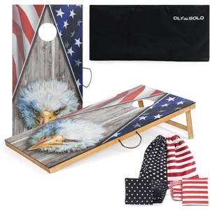 Cornhole Set, Corn Holes Outdoor Game, Regulation 2X4 Cornhole Boards, Portable Cornhole Set, Classic American Flag Cornhole Set Includes 2 Boards, 8 Cornhole Beans Bags & Carry Case