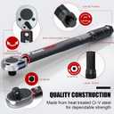 1/2" Drive Click Torque Wrench 8-168 Ft.-Lb, 72 Tooth Dual-Direction Adjustable, Dual Scale, ±3% Accuracy, for Bicycle, Motorcycle, Automotive Repair and Maintenance