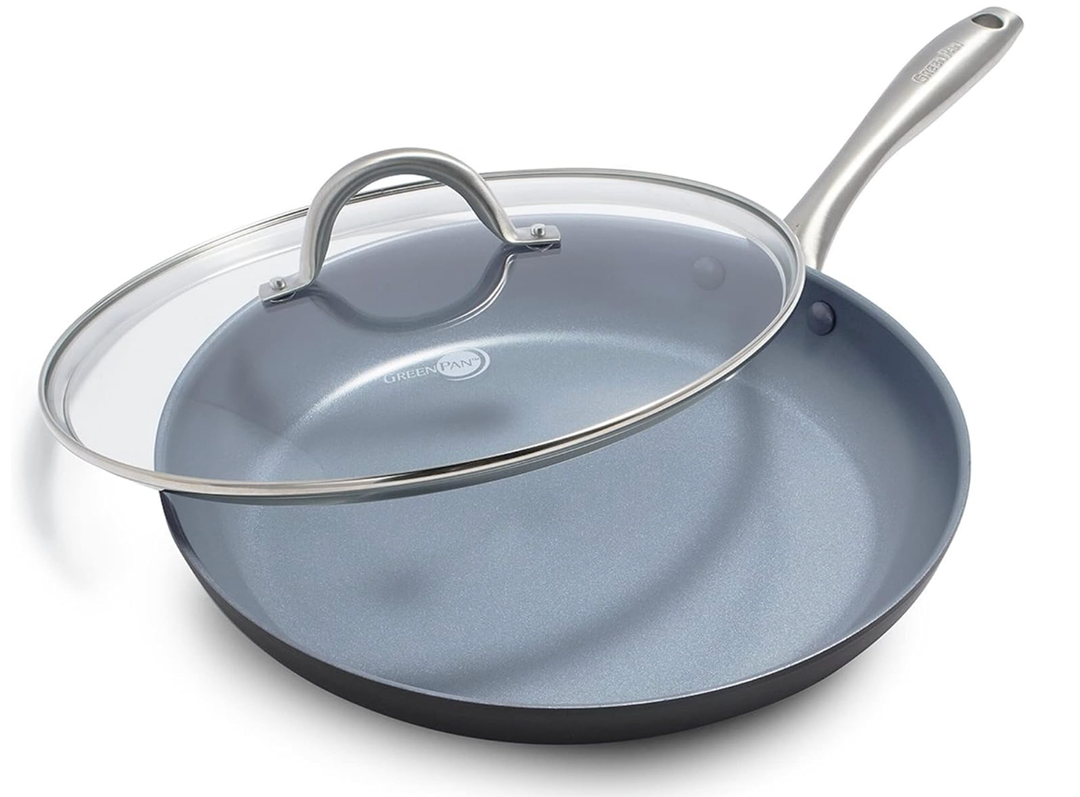 GreenPan Lima Hard Anodized 12" Frying Pan Skillet with Lid, Ceramic Nonstick, PFAS-Free Nontoxic Pots and Pans, Oven & Broiler Safe, Stainless Steel Handle, Cookware for Eggs & Omelet, Gray
