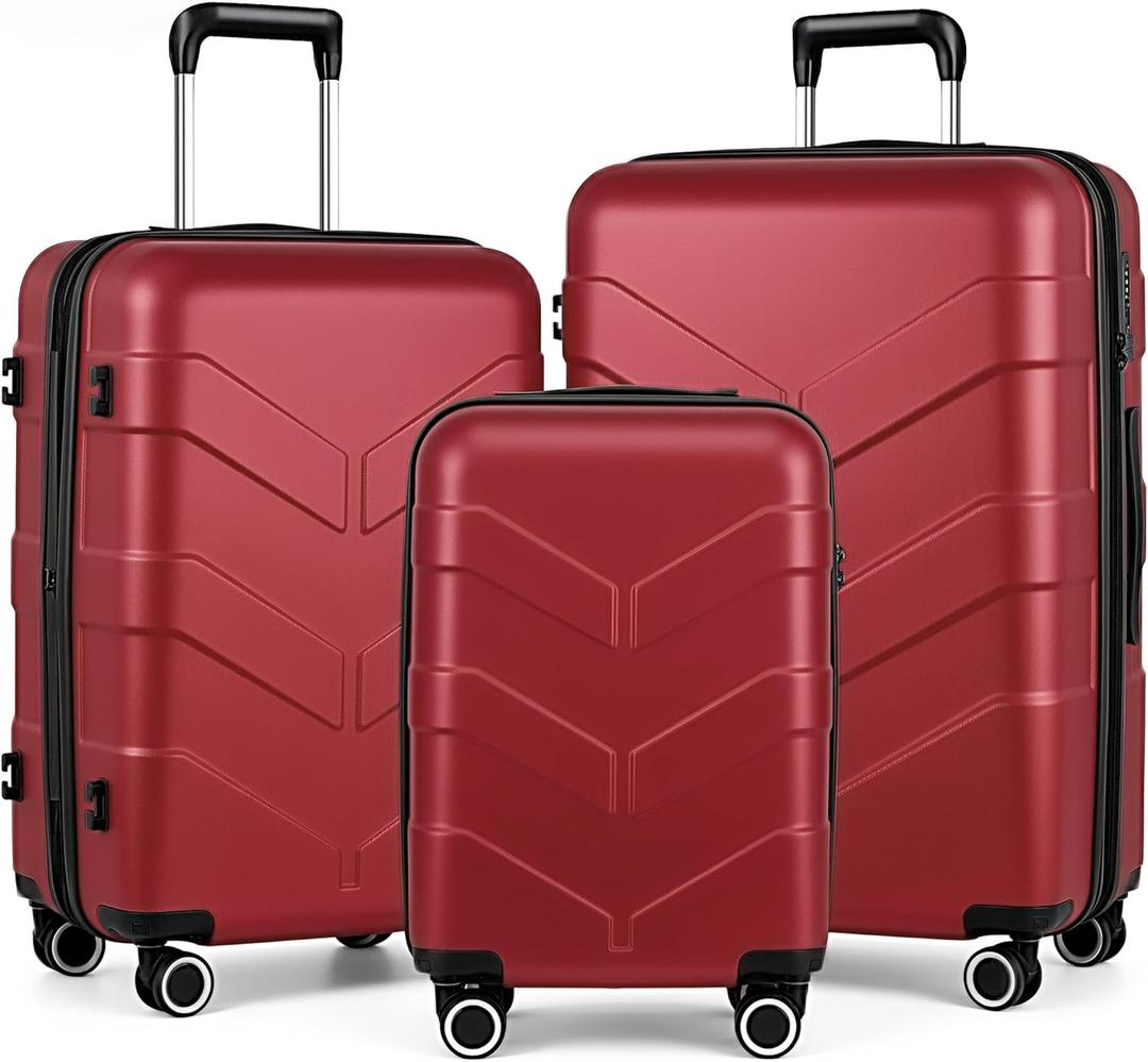 TILYMOL Luggage Sets 3 Piece with Spinner Wheel, Hardside Suitcase Set with TSA Lock, Expandable Lightweight Travel Luggage for Women, Burgundy (Red)