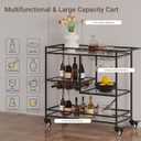 Black Bar Cart, Home Bar Serving Cart with Handle, Wine Cart with 3-Tier Glass Shelves, Beverage Cart with Wine Rack and Glass Holder, Bar Carts for The Home, Dining Room, 3 Tier Black-33.8"w