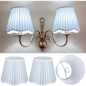 Gerrii 2 Pcs Blue and White Striped Scalloped Lamp Shades Coastal Floral Block Print Lamp Shades Cotton Lampshade 3x6x5 Inch Coastal Fabric Mini Scallop Lampshades for Wall Sconce Pendant Light